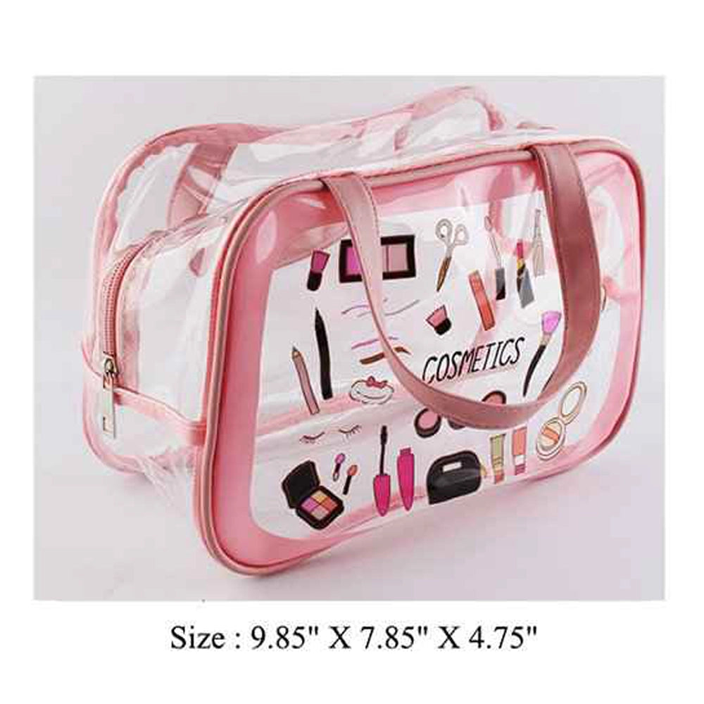 Large Pink Clear Cosmetic Bag - Waterproof Travel Makeup Organizer with Handles (IWT-360PK)