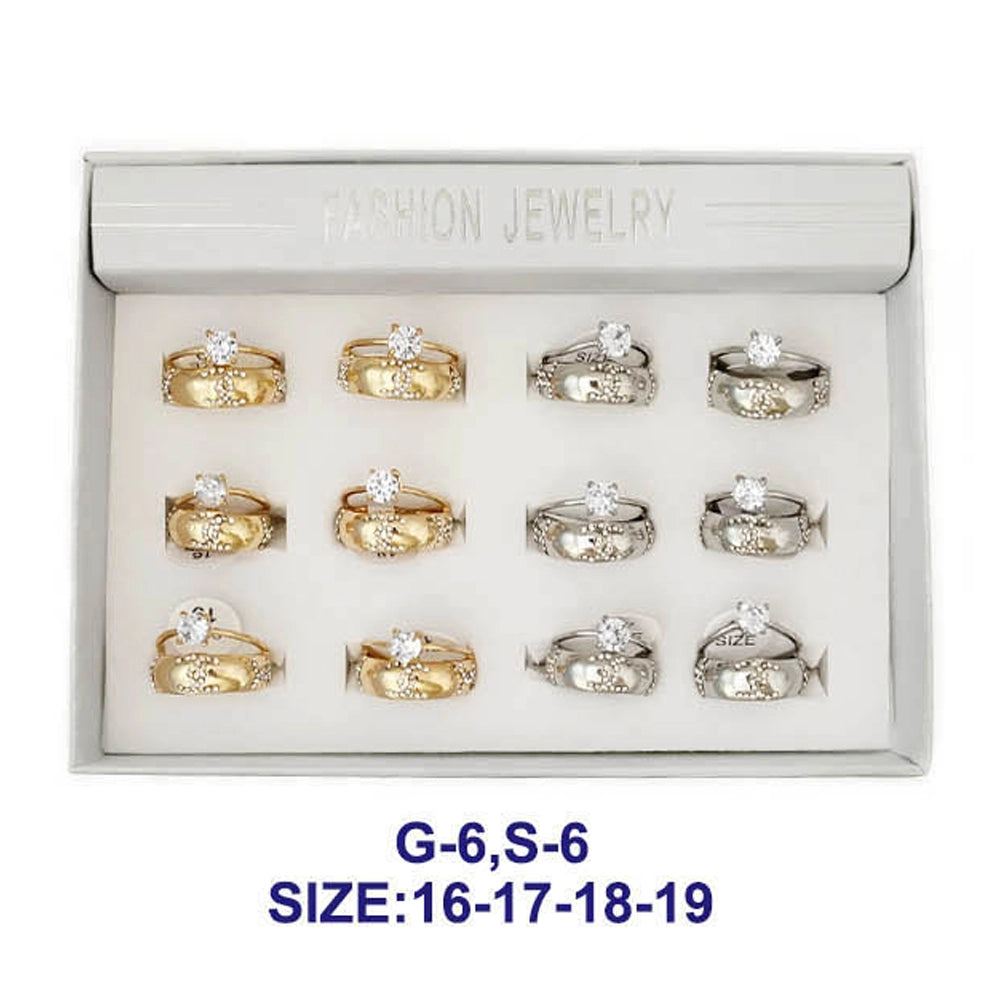 Dazzling Dozen: Wholesale 12-Piece Cubic Zirconia Fashion Ring Set (Gold & Silver Tone)