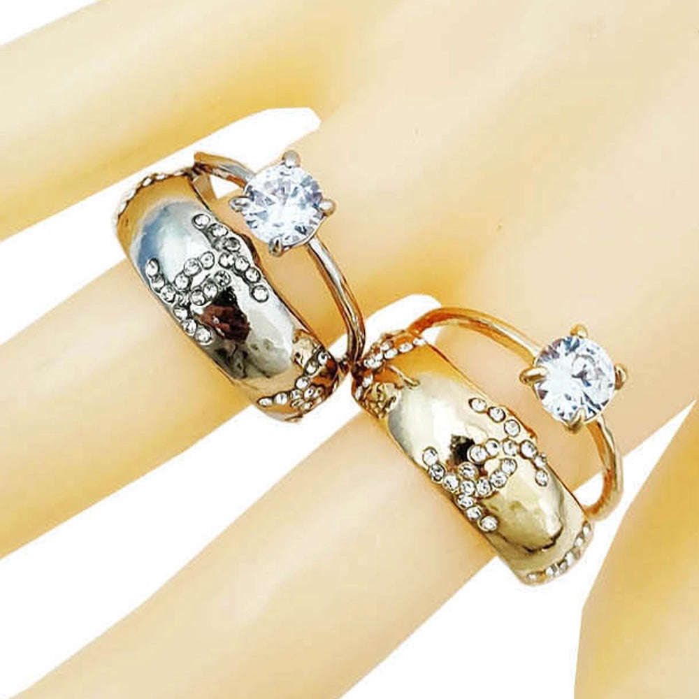 Dazzling Dozen: Wholesale 12-Piece Cubic Zirconia Fashion Ring Set (Gold & Silver Tone)