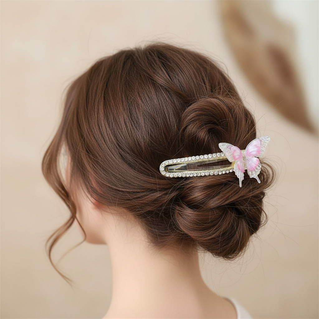 Elegant Butterfly Rhinestone Hair Claw Clip - Sparkly Large Hair Barrette (JB-10152M)