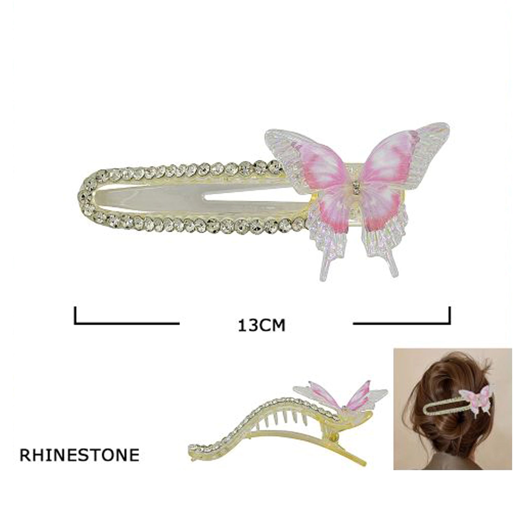 Elegant Butterfly Rhinestone Hair Claw Clip - Sparkly Large Hair Barrette (JB-10152M)