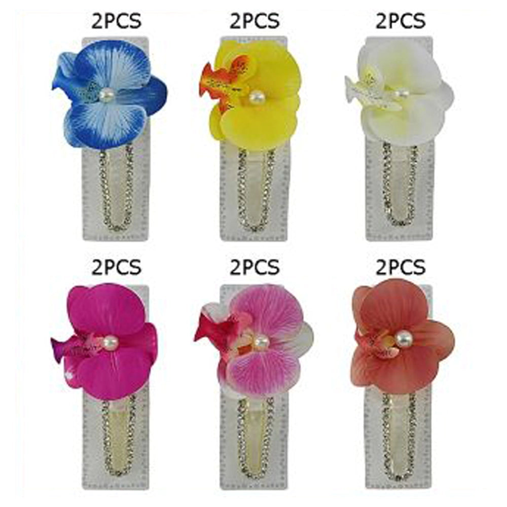 Large Orchid Flower Hair Clip with Rhinestones – Tropical Floral Hair Accessory (JB-11007M)