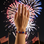 Patriotic Crystal Beaded Stretch Bracelet 12pc Set – Red, White, and Blue Faceted Glass Bracelets for 4th of July, Memorial Day & Team Spirit (JBRC-1006)
