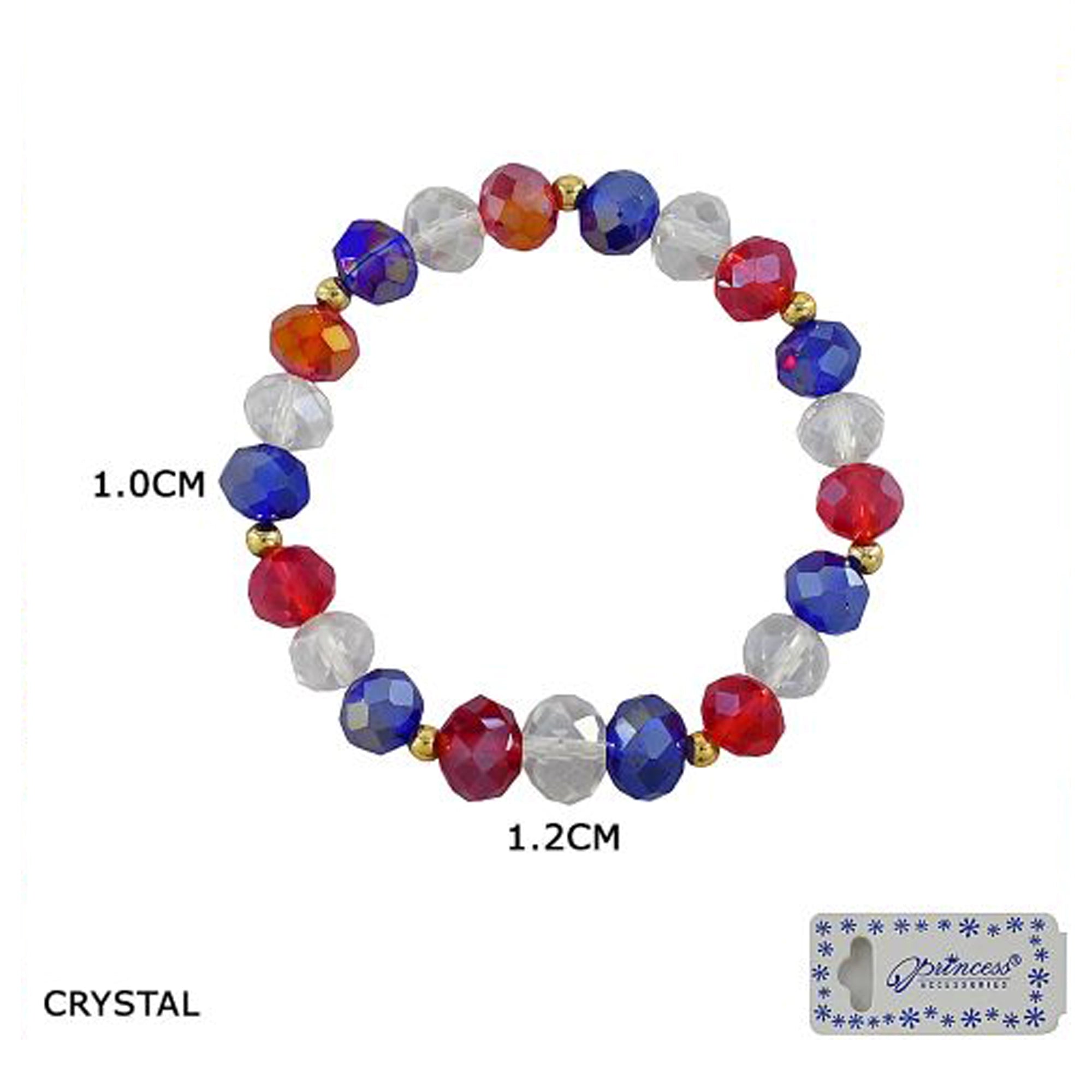 Patriotic Crystal Beaded Stretch Bracelet 12pc Set – Red, White, and Blue Faceted Glass Bracelets for 4th of July, Memorial Day & Team Spirit (JBRC-1006)