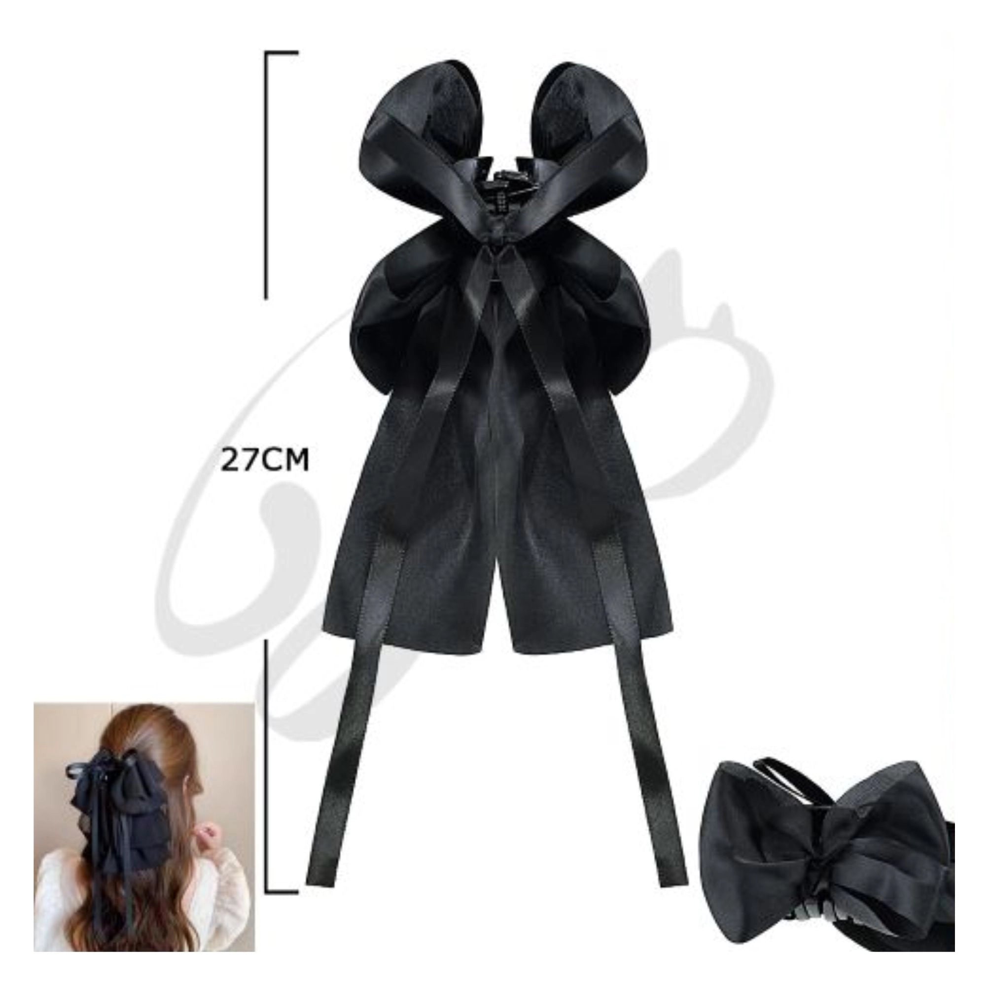 Large Ribbon Hair Clip with Long Tail – Elegant Bow Claw Clip for Women