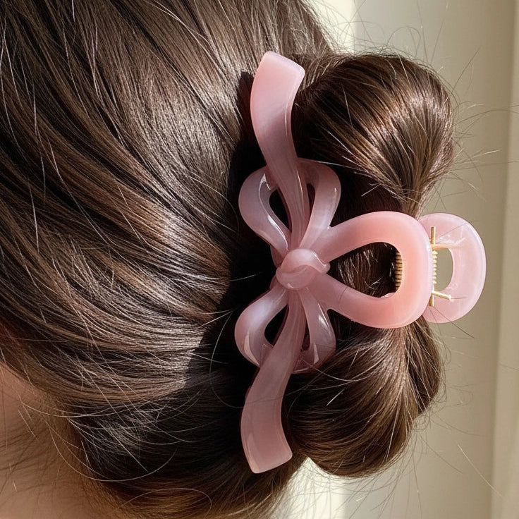 Large Butterfly Bow Hair Claw Clip – Pink Matte Finish