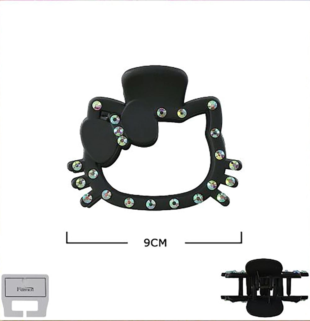 Crystal Kitten Hair Claws - Matte Finish 9cm Large Silhouette Hair Clamps with Rhinestones, Black and White Assortment, 12pcs (JC-11084BW)