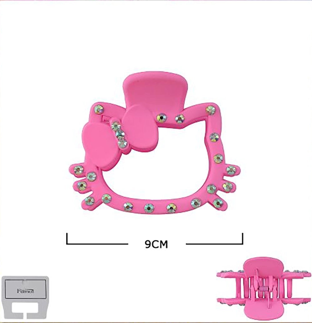 Cute Cat Shaped Rhinestone Claw Clip – 9cm Pastel Matte Hair Claws, Sparkly Crystal Cartoon Kitten Jaw Clip (JC-11084P)