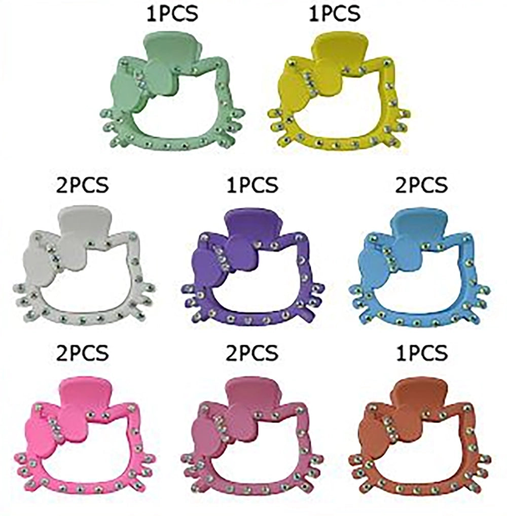 Cute Cat Shaped Rhinestone Claw Clip – 9cm Pastel Matte Hair Claws, Sparkly Crystal Cartoon Kitten Jaw Clip (JC-11084P)