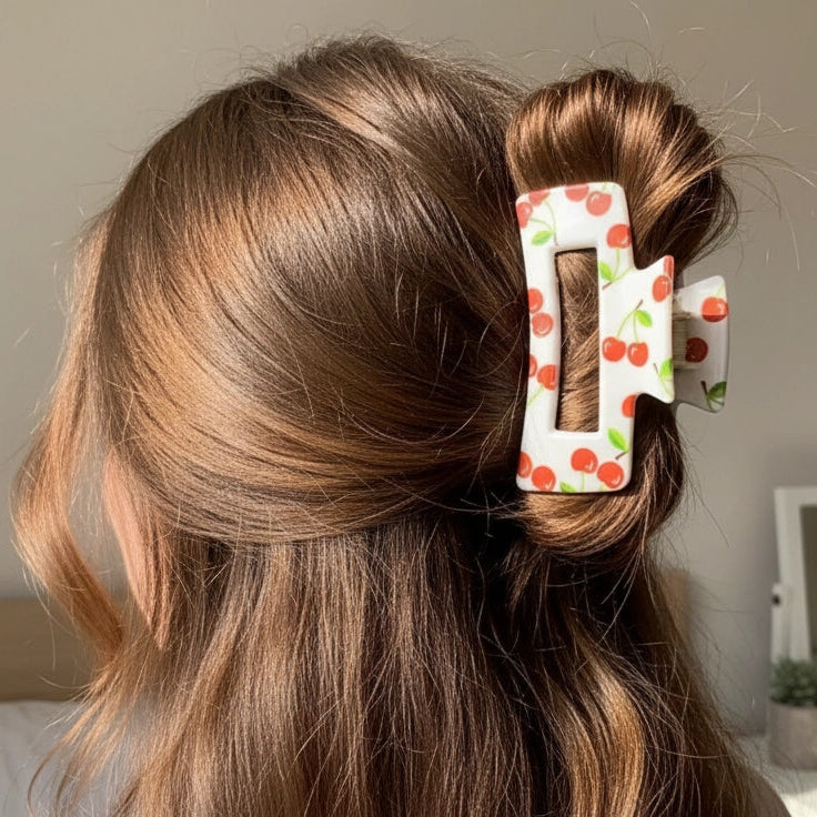 Cherry Hair Claw Clip Set – Cute Fruit Print Large Claw