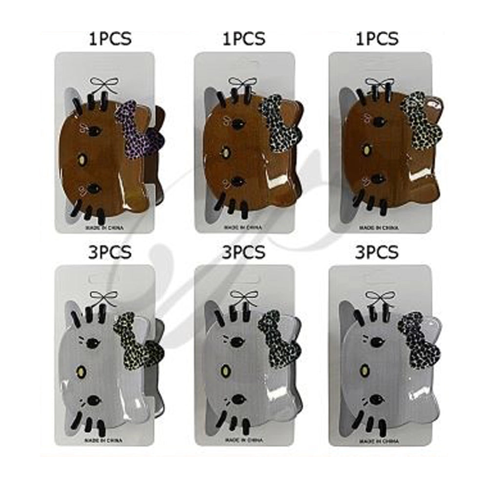 8.5cm Large Feline Silhouette Hair Claw Clip – Matte & Glossy Kitty Hair Jaw with Leopard Print Bow (JC-11239M)