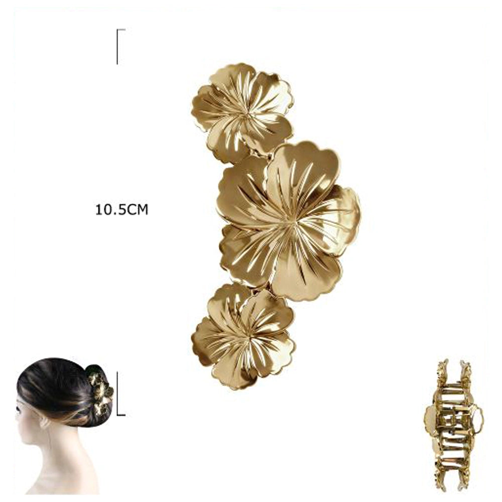 Gold Floral Trio Large Hair Claw Clip (JC-11247GS)