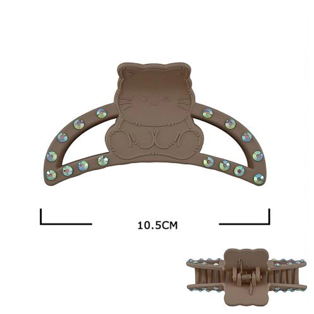 Charming Matte Cat Silhouette Hair Claw Clip with Iridescent Rhinestones (10.5cm) (JC-11386M)