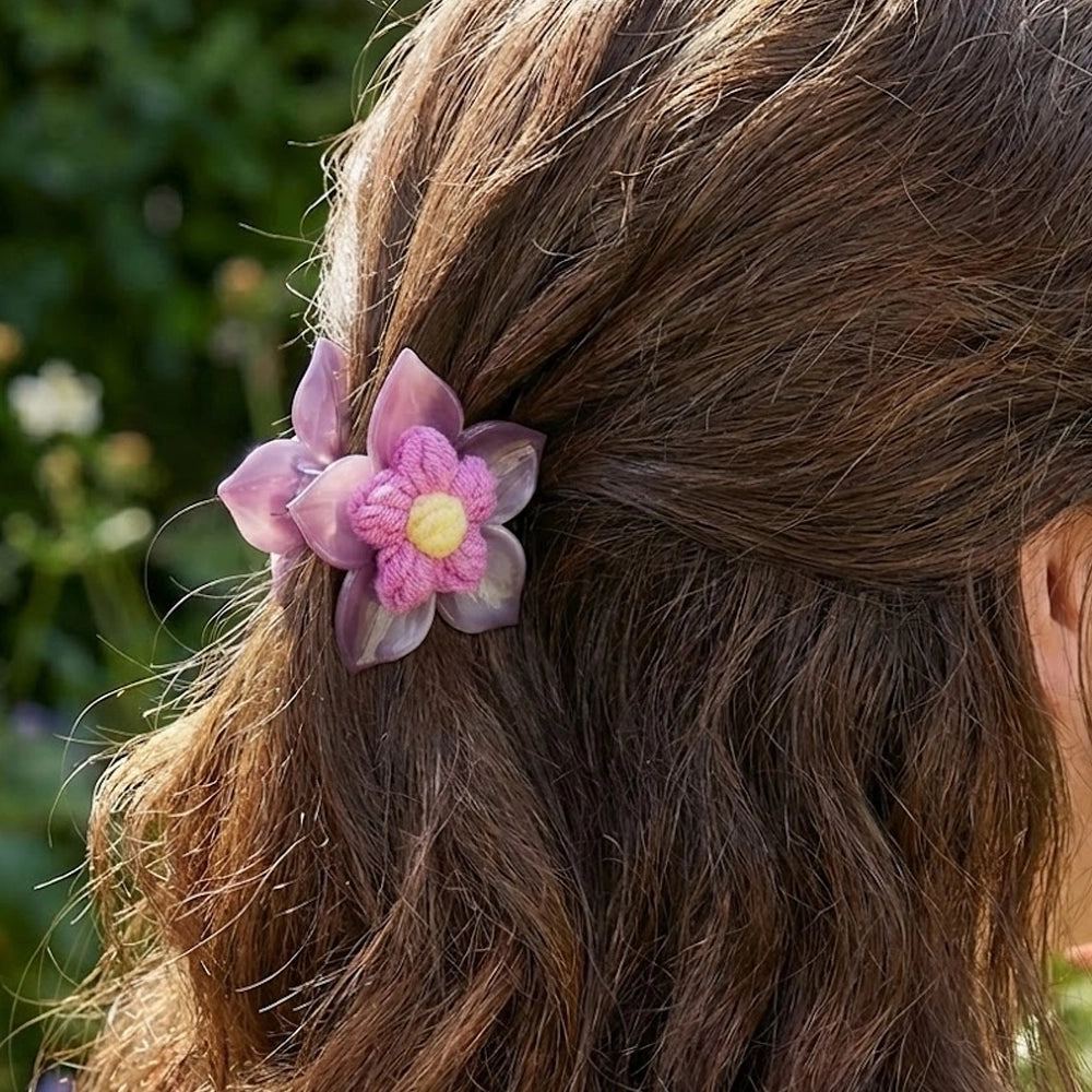 Crochet Floral Hair Claw Clip – 7cm Decorative Flower Clamp (JC-11389M)