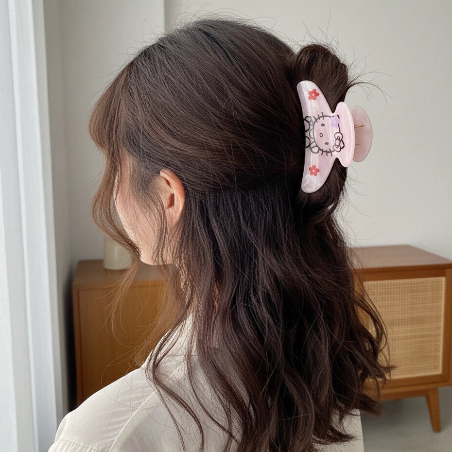 Charming Floral Kitten Large Hair Claw Clips - 9cm (JC-11433M)