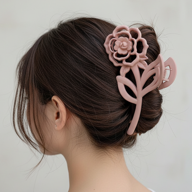 Large Floral Rose Claw Clip - Elegant Matte Hair Accessory (JC-11437M)