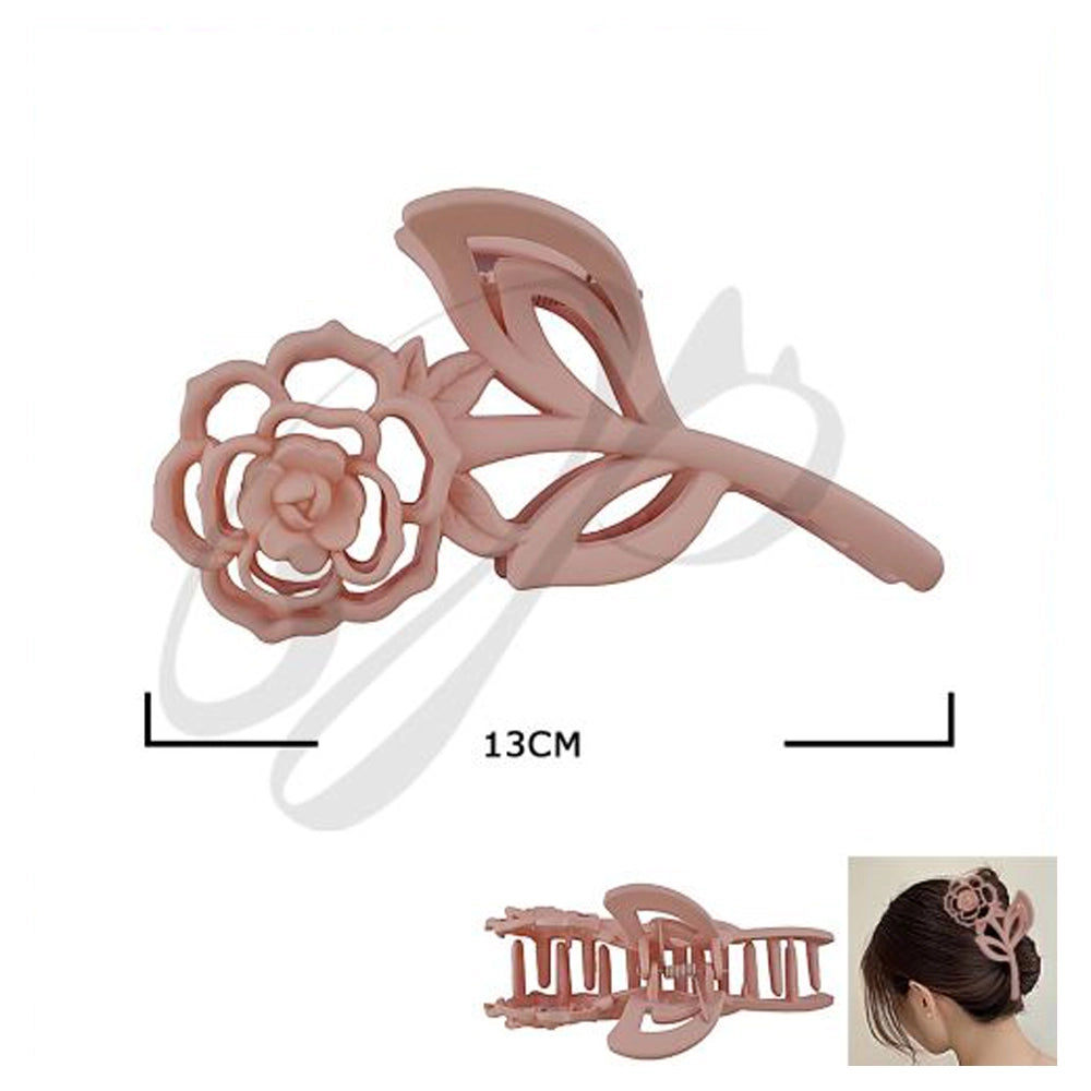 Large Floral Rose Claw Clip - Elegant Matte Hair Accessory (JC-11437M)