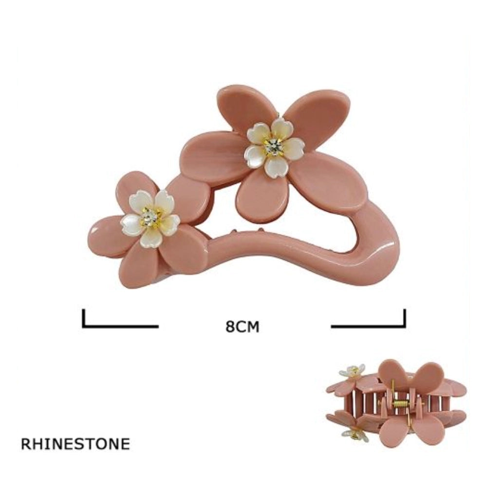Floral Rhinestone Claw Clip – Elegant Matte Hair Jaw (JC-11452M)