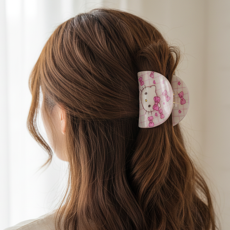 Cute Kitten Patterned Hair Claw Clip - 5cm Pastel Hair Accessory (JC-11455M)