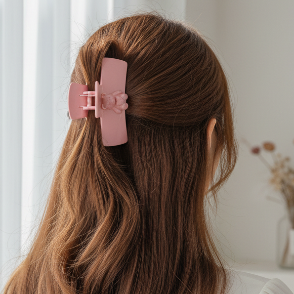Cute Teddy Bear Matte Hair Claw Clips (2-Piece Set) | Large 10.5cm Pastel Hair Clamps for Thick & Thin Hair (JC-11493M)