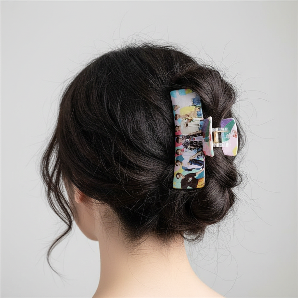 K-Pop Star Printed Matte Hair Claw Clips (2-Piece Set) – 10cm Large Non-Slip Rectangle Hair Jaw Clips for Thick Hair (JC-11495M)