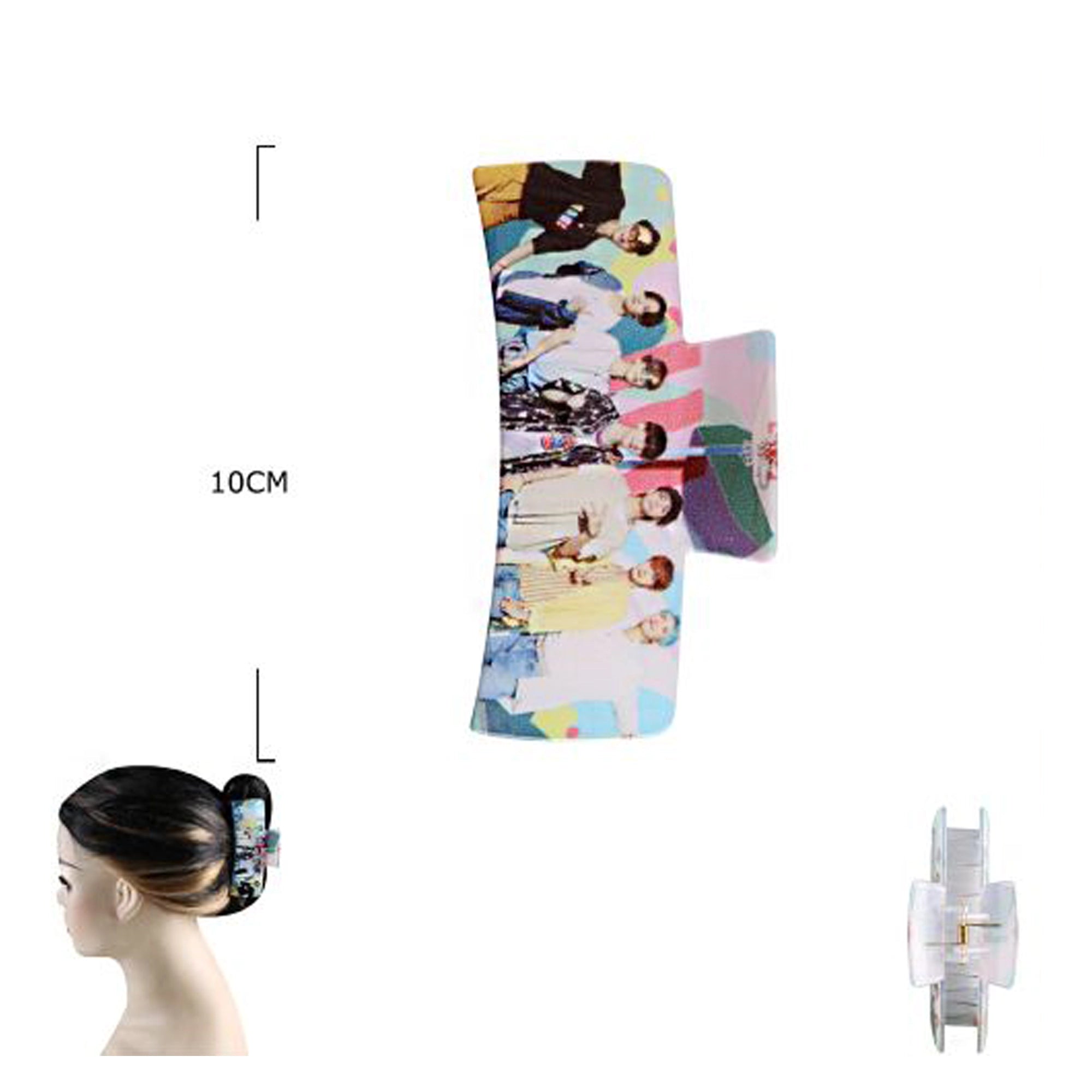 K-Pop Star Printed Matte Hair Claw Clips (2-Piece Set) – 10cm Large Non-Slip Rectangle Hair Jaw Clips for Thick Hair (JC-11495M)