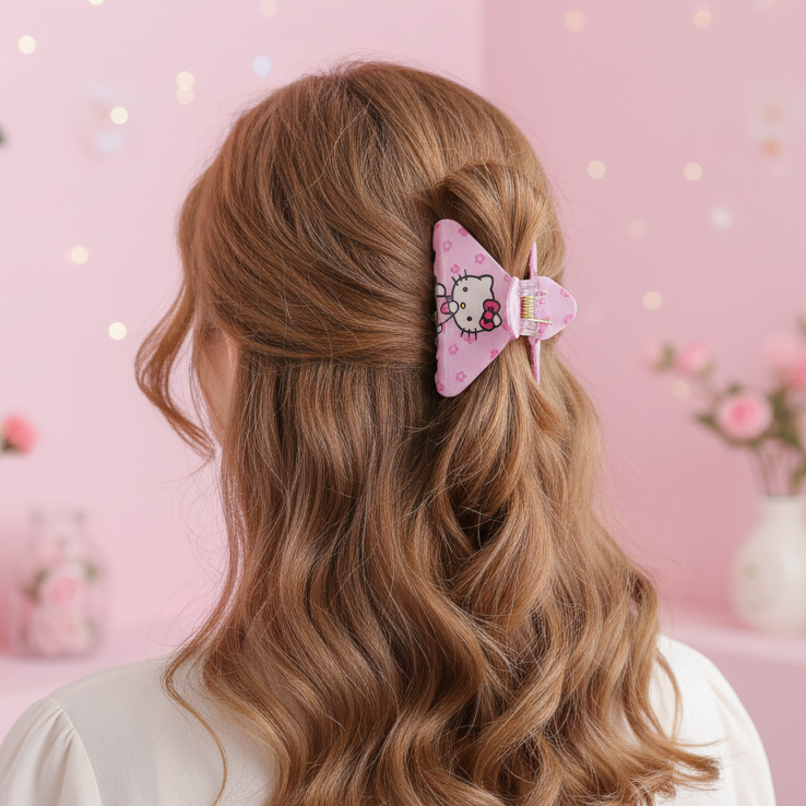 Pink Cartoon Cat Triangular Hair Claw Clips - 8.5cm Geometric Matte Finish Hair Clamps (JC-11497M)