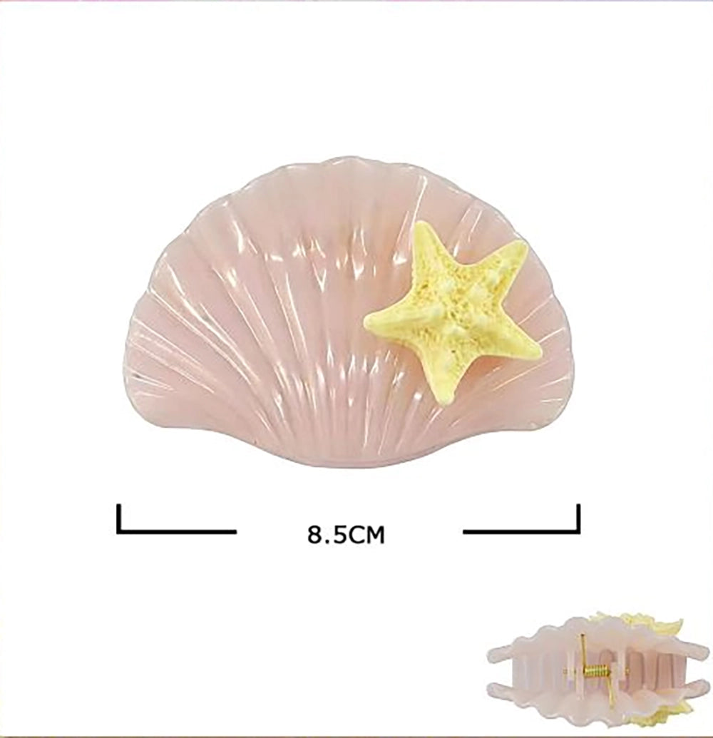 Ocean Shell Hair Claw Clip with Starfish Accent – 8.5cm Pastel Mermaid Hair Jaw Clip (JC-11500M)