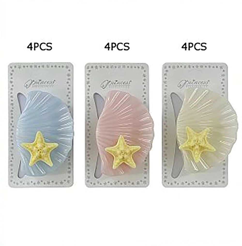Ocean Shell Hair Claw Clip with Starfish Accent – 8.5cm Pastel Mermaid Hair Jaw Clip (JC-11500M)
