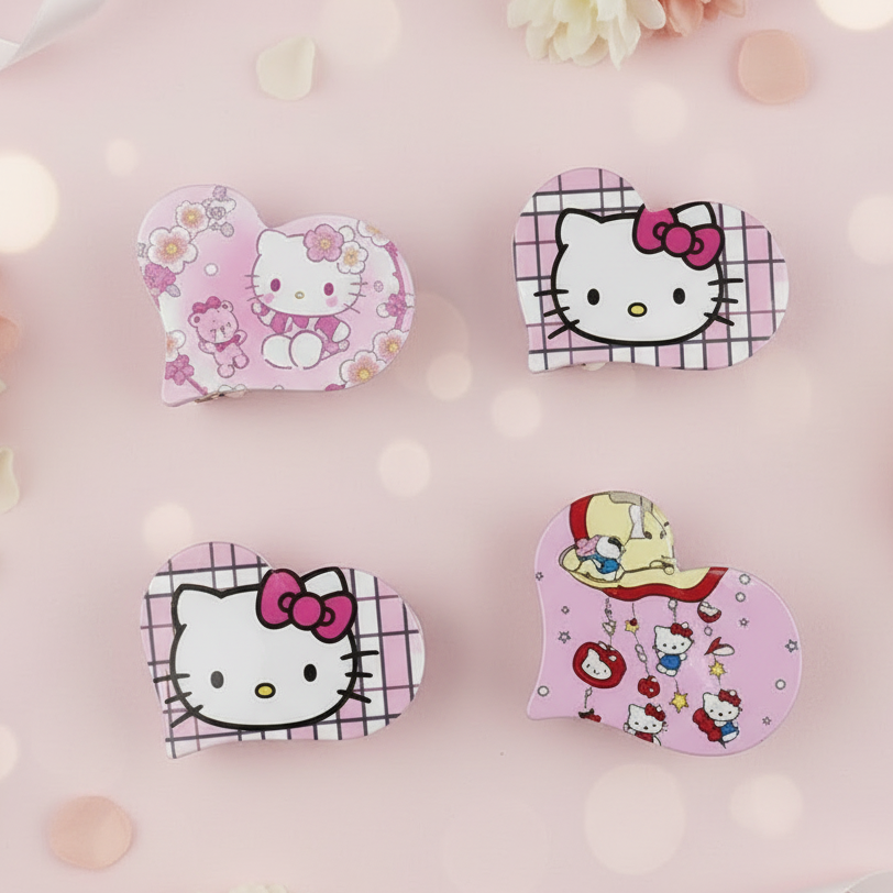 Cute Cartoon Cat Heart Claw Clip 2-Piece Set | 7.2cm Cherry Blossom Hair Jaw Clip for Women & Girls (JC-11502M)