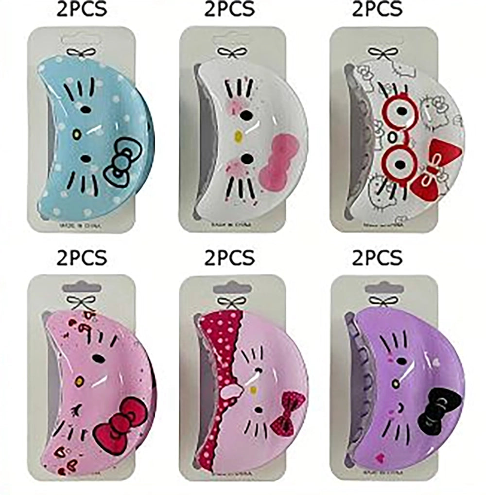Cute Cartoon Kitten Crescent Hair Claw Clip 9cm – 2-Piece Large Anime Cat Jaw Clip for Thick & Thin Hair, Kawaii Pastel Animal Hair Accessories for Women and Girls (JC-11503M)