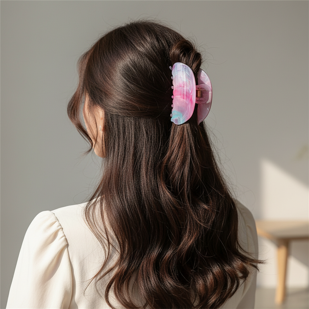 Marble Acetate Hair Claw Clips - 8.5cm Large Pastel Tortoise Shell Hair Clamps, Non-Slip French Design Jaw Clips for Thick & Thin Hair (JC-11505M)