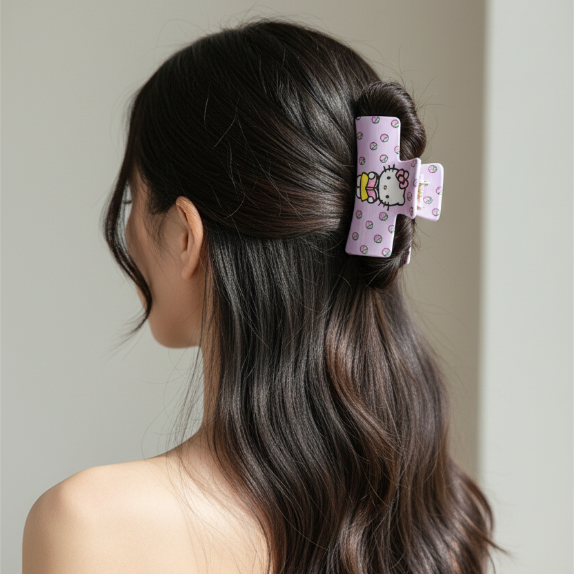 Cute Cartoon Cat Hair Claw Clip Set (2-Piece) – 8.5cm Kawaii Kitten Matte Jaw Clip for Thick Hair (JC-11506M)