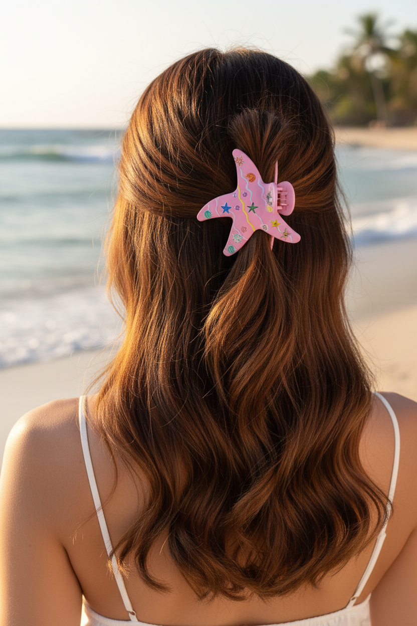 Starfish Hair Claw Clips Set, 12-Piece Cute Ocean Theme Matte Hair Clamps, Non-Slip Summer Beach Hair Accessories for Women and Girls (JC-11509M)