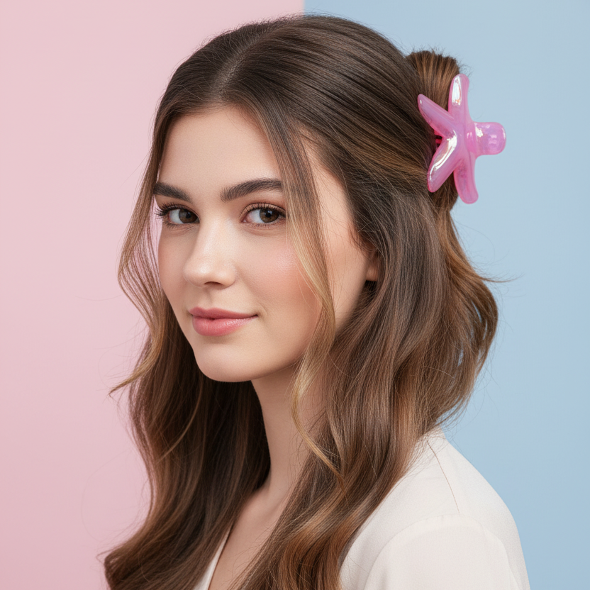 Ocean Theme Acetate Hair Claw Clips - 9cm Marble Shell & Starfish Large Hair Jaw Clips for Thick Hair (JC-11517M)
