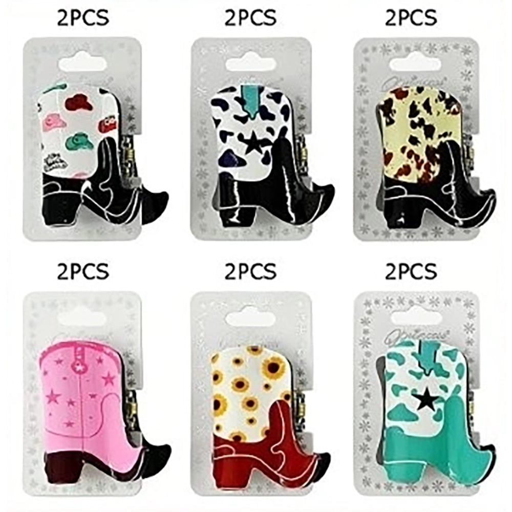 Western Cowboy Boot Hair Claw Clips – Stylish Acrylic Hair Accessories for Women & Girls (JC-11532M)