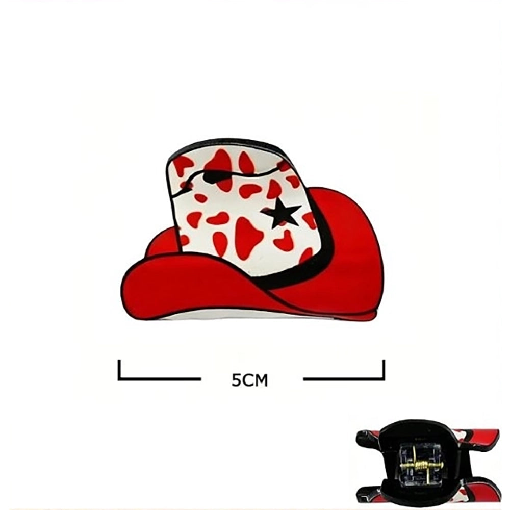 Western Cowboy Hat Hair Claw Clips – Cute Cow Print & Patterned Fashion Accessories (JC-11533M)