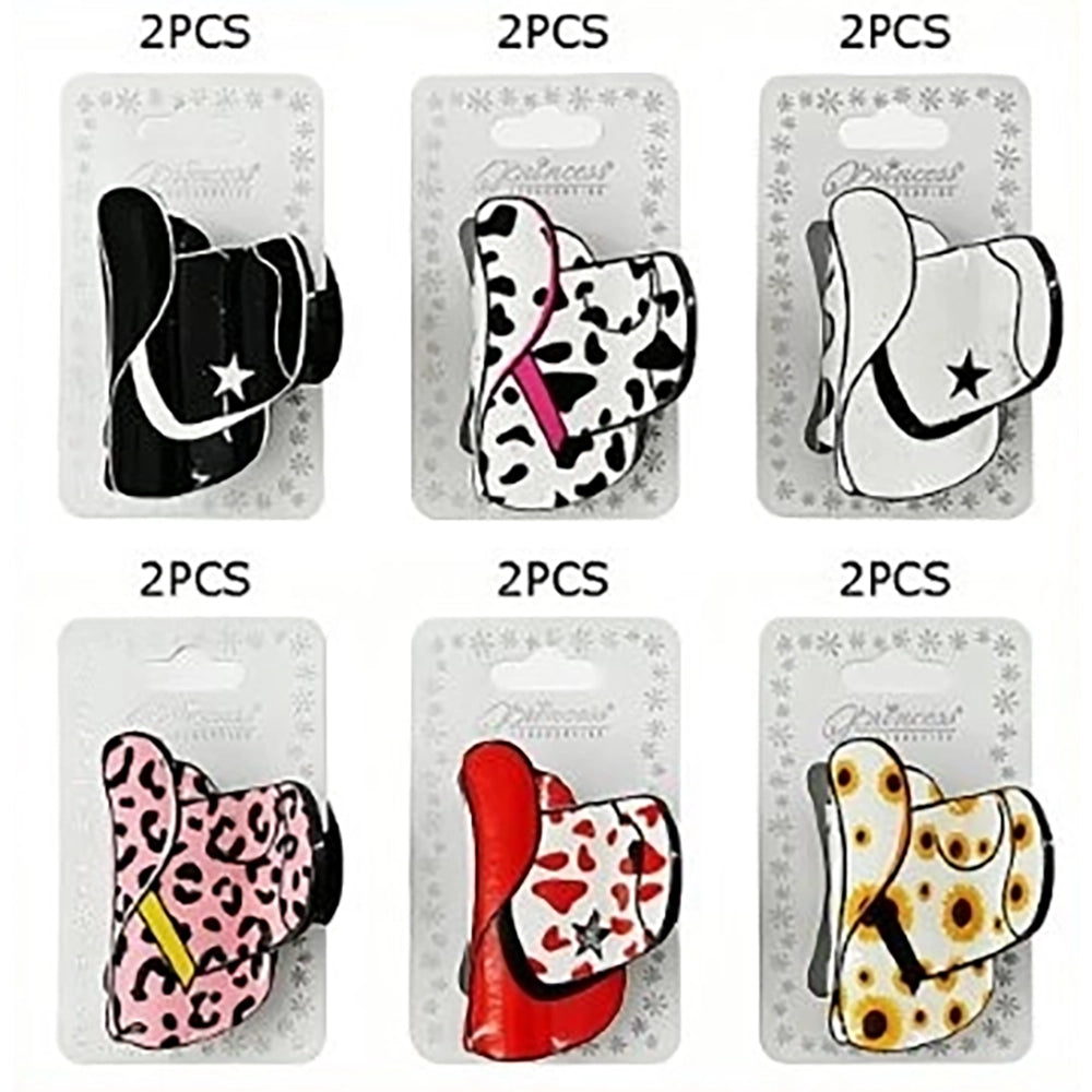 Western Cowboy Hat Hair Claw Clips – Cute Cow Print & Patterned Fashion Accessories (JC-11533M)