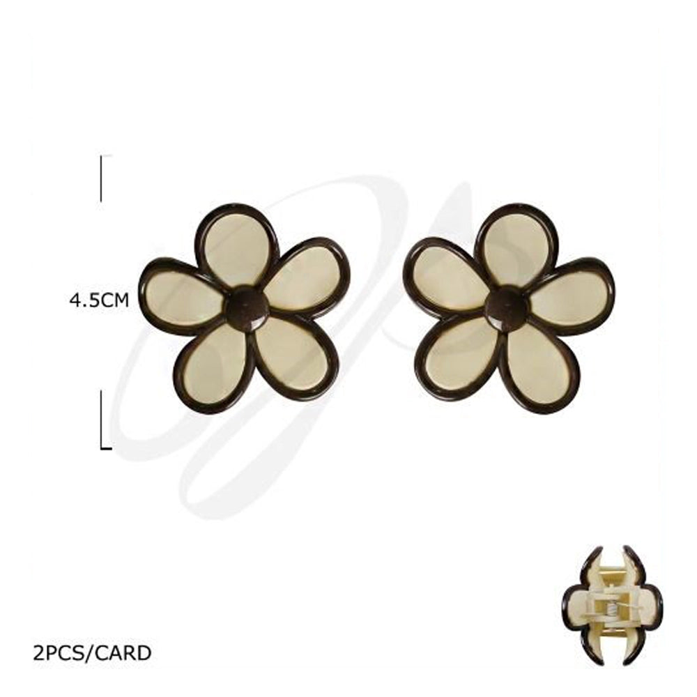Modern Daisy Flower Hair Claw Clip (4.5cm) - Cream & Brown Acetate