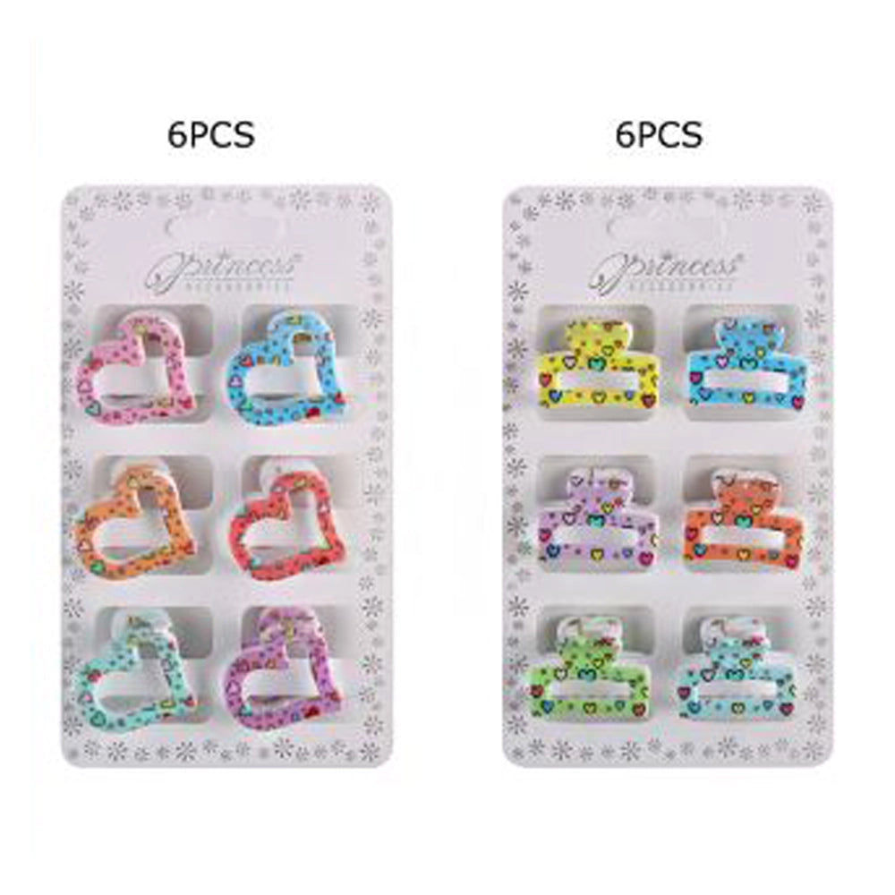 Heart-Shaped Mini Hair Claw Clips for Girls - 2.5cm Colorful Heart Print Small Hair Clamps (JC-70281M)