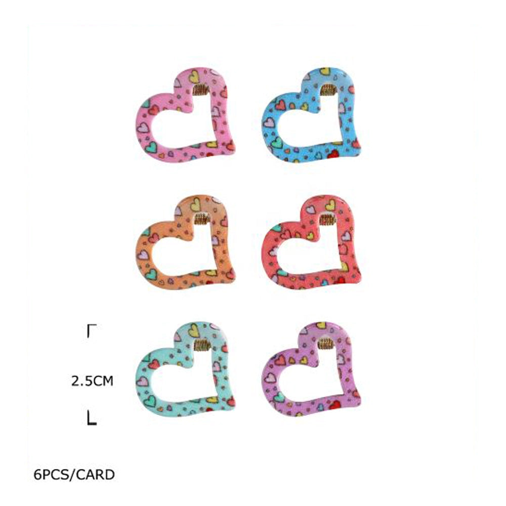Heart-Shaped Mini Hair Claw Clips for Girls - 2.5cm Colorful Heart Print Small Hair Clamps (JC-70281M)