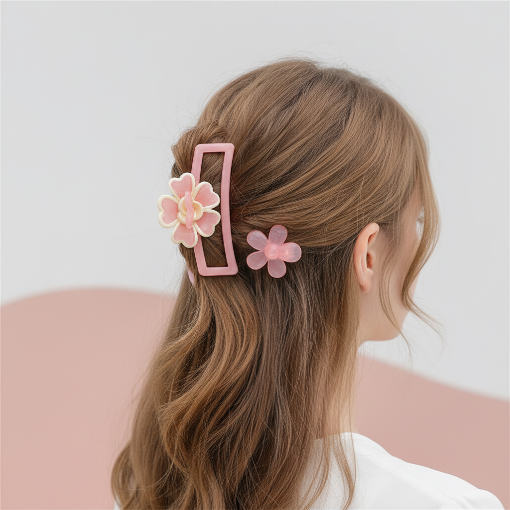 3pc Floral Hair Claw Clip Set – 8cm Matte Flower Rectangle Hair Clamps & Mini Floral Jaw Clips for Thick, Thin, and Curly Hair, Elegant Hair Accessories for Women and Girls (JC-70284BN)