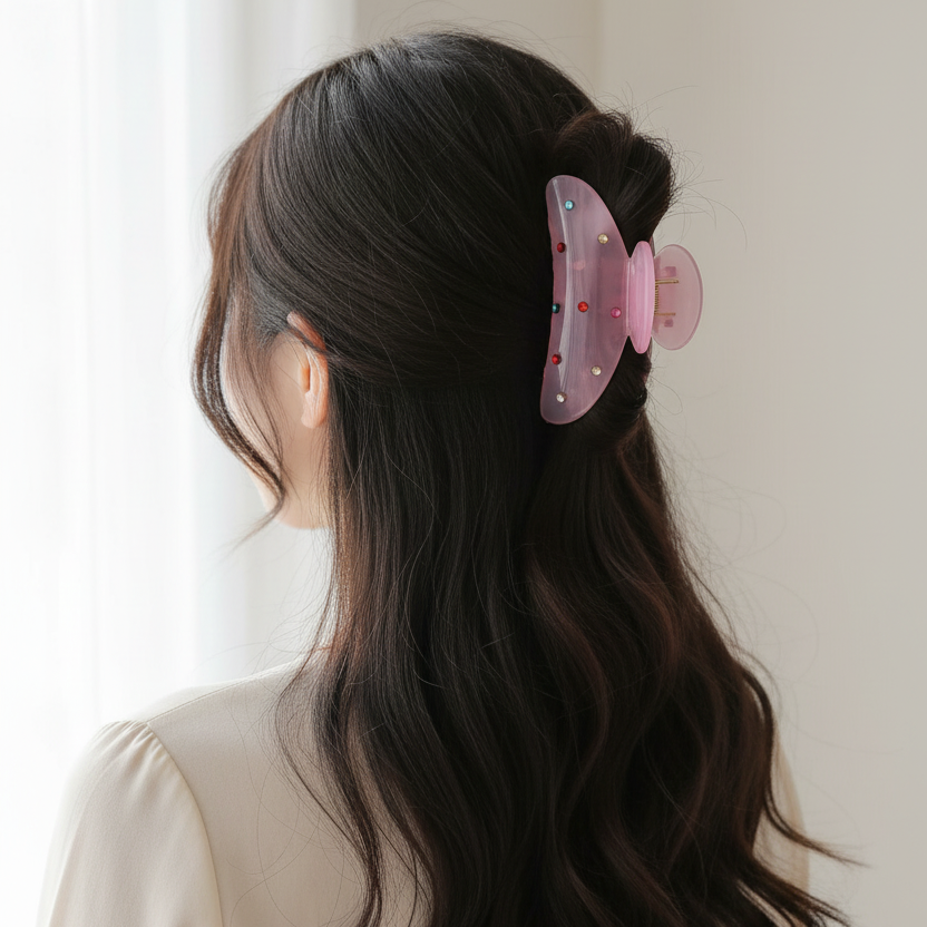 Sparkling Rhinestone Large Hair Claw Clip (10.2 cm) – Translucent Pastel Hair Accessories (JC-70318S)