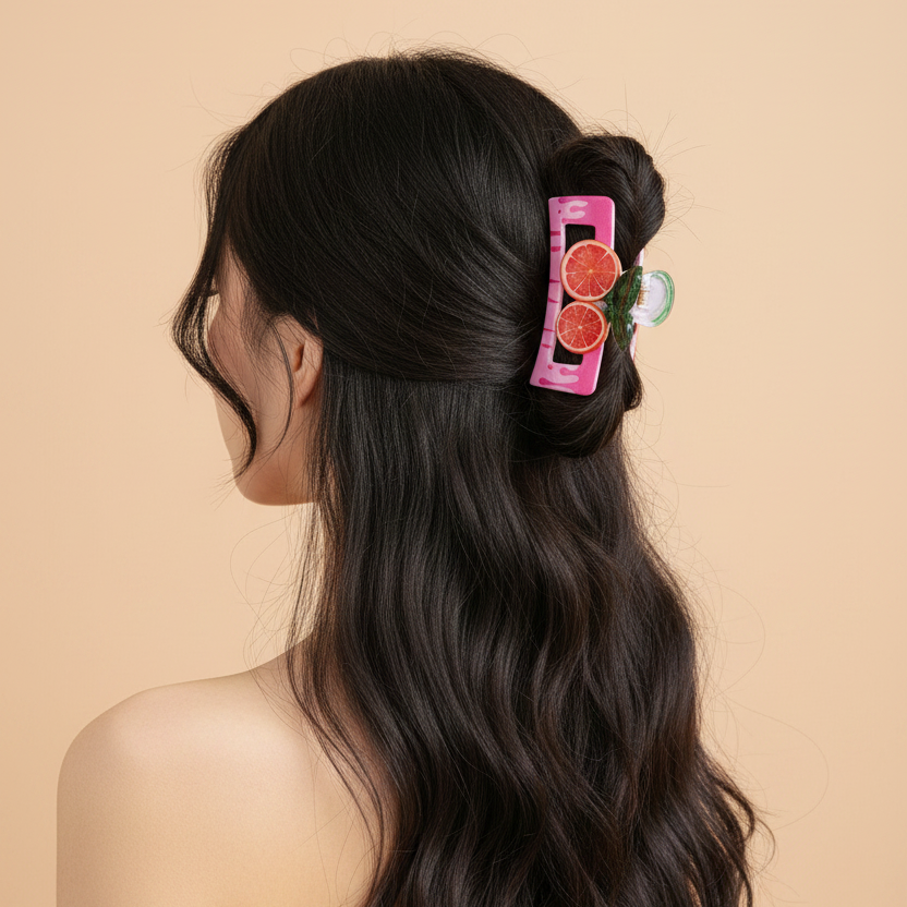 Vibrant Fruit Claw Clips for Thick Hair – 8.5cm Summer Matte Hair Claws, Fruit Hair Accessories Pack for Women & Girls (Grapefruit, Watermelon, Pitaya, Kiwi) (JC-70333S)