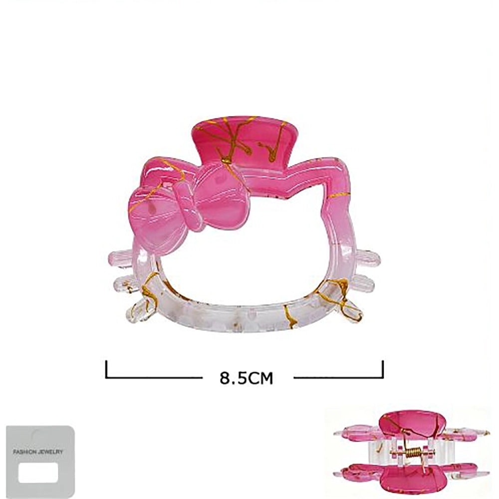 Cute Kitty Cat Hair Claw Clips - 2-Piece Pack 8.5cm Marbled Resin Hair Clamps with Gold Vein Accents - Pastel Bow Cat Shape Hair Accessories for Women & Girls (JC-70348S)