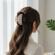 Retro Polka Dot Claw Clip - 8.5cm Half Moon Matte Hair Jaw Clip for Thick Hair, Vintage French Style Hair Accessories for Women & Girls (JC-70351PD)