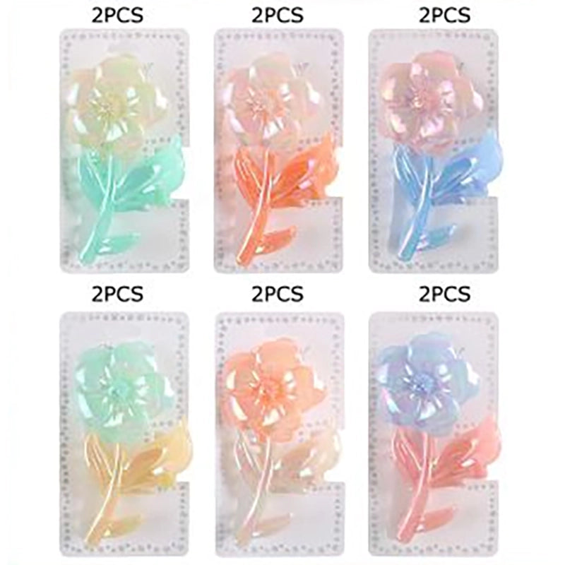 Iridescent Flower Hair Claw Clip with Stem & Leaf Design – Pastel Floral Jaw Clip 11cm (JC-70407AT)