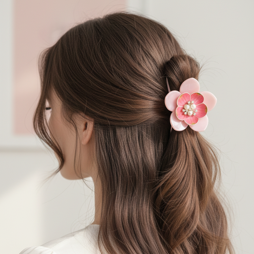 Rhinestone Flower Hair Claw Clip – Elegant Floral Pearl & Crystal Hair Clip for Women, 7.5cm(JC-70416S)