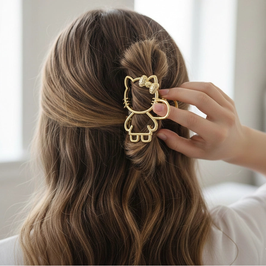 Metallic Cat Cartoon Character Hair Claw Clip (JCM-10174GS)