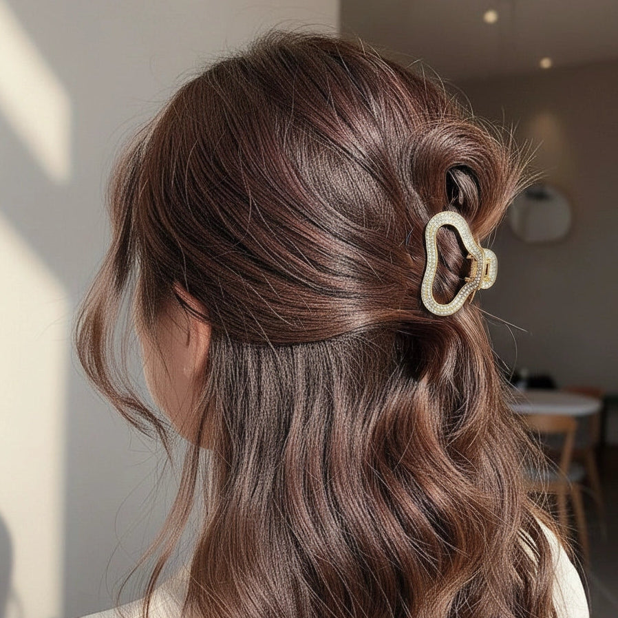 Sparkling Rhinestone Geometric Hair Claw Clip – Gold & Silver Finish (JCM-10178GS)